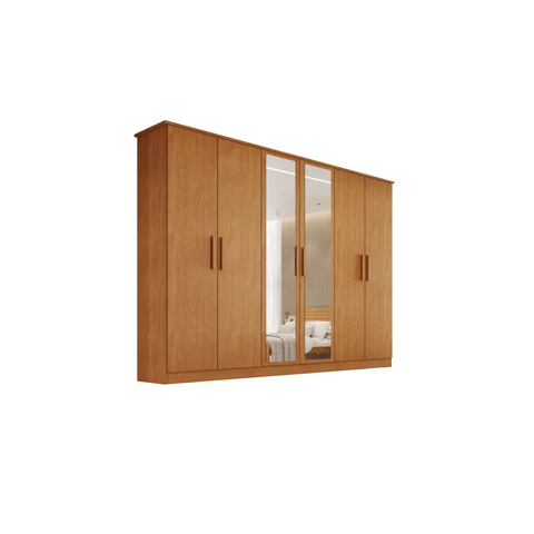 Guarda Roupa Nina Naturale 100% MDF c/ Espelho 6 Portas 4 Gav Puxador  Madeira - Bianchi Móveis