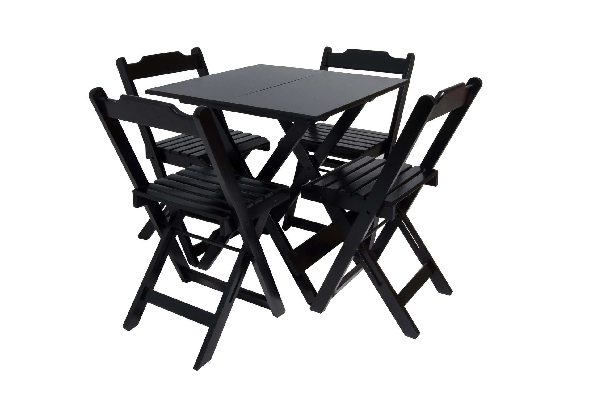 Conjunto Jogo de Mesa 70x70 com 4 Cadeiras Dobráveis - Dg Móveis:preto