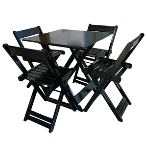 Conjunto Jogo de Mesa 70x70 com 4 Cadeiras Dobráveis - Dg Móveis:preto