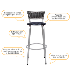 Kit 2 Banquetas Alta Vime Junco Degradê Sacada Àrea Gourmet Balcão Ilha Bancada bar piscina Cozinha - 4