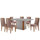 Ver imagem 1 de Mesa de Jantar Isadora 180cm Tampo Mdf Vidro com 6 Cadeira Diane Linho Capuccino Off White Natural