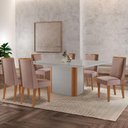 Ver imagem 2 de Mesa de Jantar Isadora 180cm Tampo Mdf Vidro com 6 Cadeira Diane Linho Capuccino Off White Natural