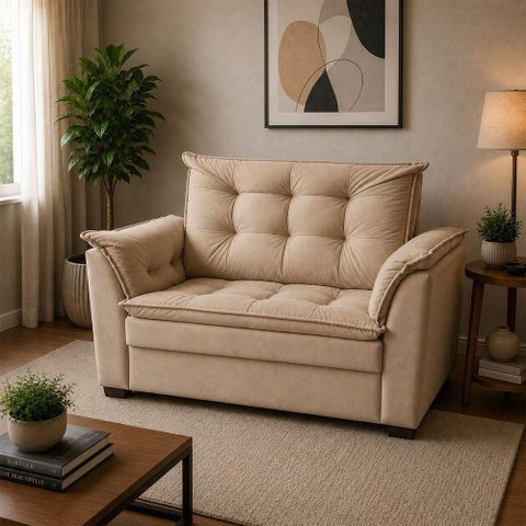 Sofá Alice 2 Lugares Pequeno 140cm Café Suede Imperio Decor Porto Estofados