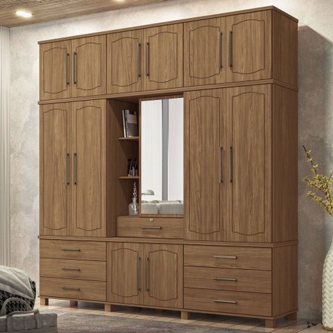 Guarda-roupa Casal Londres Vaticano 13 Portas 7 Gavetas com Espelho Jatoba - Pnr Móveis