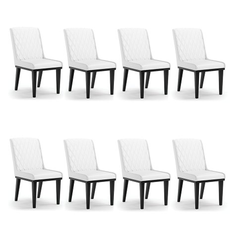 Cadeira Sala de Jantar Base Madeira Preto Kit 8 Sofia Sintético Branco D03 - D'Rossi