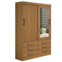 Ver imagem 1 de Guarda Roupa Solteiro com Espelho 2 Portas 6 Gavetas - Meridian -Cinamomo - Móveis D'Doro