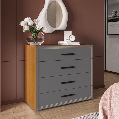 Cômoda Valência com 4 Gavetas 90x84cm Freijó/Cinza 240832