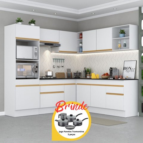 Armário Cozinha Completa Canto Veneza Mp2080 Multimóveis + Brinde Jogo de Panelas Tramontina Branca
