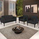 Ver imagem 2 de Sofá Namoradeira e 2 Poltronas Base Madeira Preto Ana Sintético Preto - Ibiza