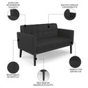 Ver imagem 3 de Sofá Namoradeira e 2 Poltronas Base Madeira Preto Ana Sintético Preto - Ibiza