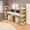 Ver imagem 6 de Conjunto com 2 Mesas Escrivaninhas com Estante e Licce 4 Prateleiras 120cm Branco E Freijó