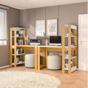 Ver imagem 1 de Conjunto com 2 Mesas Escrivaninhas com Estante e Licce 4 Prateleiras 120cm Branco E Freijó