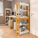 Ver imagem 7 de Conjunto com 2 Mesas Escrivaninhas com Estante e Licce 4 Prateleiras 120cm Branco E Freijó