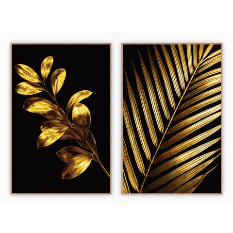 kit com 2 Quadros Decorativos Florais com Moldura e Vidro para Sala Quarto Escritório e Clínica 62x9