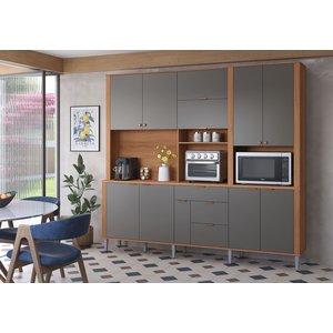 Armário de Cozinha Grande Completo com Balcão Kit Astra 2.40 Lukaliam:jequitiba/cinza
