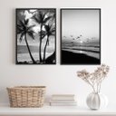 Ver imagem 1 de Kit 2 Quadros Decorativos Praia Preto e Branco 45x34cm:madeira Branca