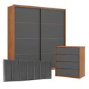 Ver imagem 1 de Quarto de Casal Guarda Roupa Belga Cômoda Atria Amêndola Grafito e Cabeceira Helena 160 Cm Cinza - D