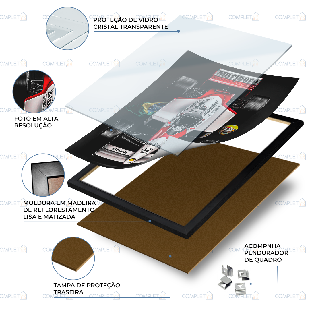 Quadro Formula 1 Maclaren Vermelha e Branca Moldura e Vidro - 5