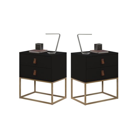 Kit 2 Mesa Lateral Cabeceira Criado Unic 45cm com Pés de Ferro Dourado Cor:preto