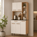 Ver imagem 1 de Cozinha Compacta Armário Carol 90cm 5 Portas 1 Gaveta MDP Pintura UV Pés Reguláveis - Freijó/Offwhit