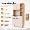 Ver imagem 4 de Cozinha Compacta Armário Carol 90cm 5 Portas 1 Gaveta MDP Pintura UV Pés Reguláveis - Freijó/Offwhit