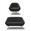 Ver imagem 1 de Kit 01 Namoradeira 02 Lugares e 01 Poltrona Giratória Giovana Suede Preto Base Madeira MM30 - D’Rossi