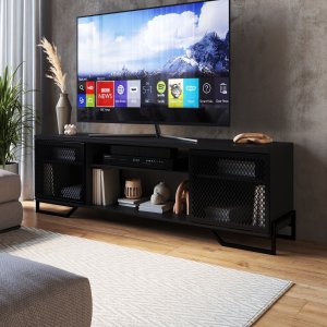 Rack Sala Mesa P/ Tv Aparador Industrial Telado Metal Preto:preto