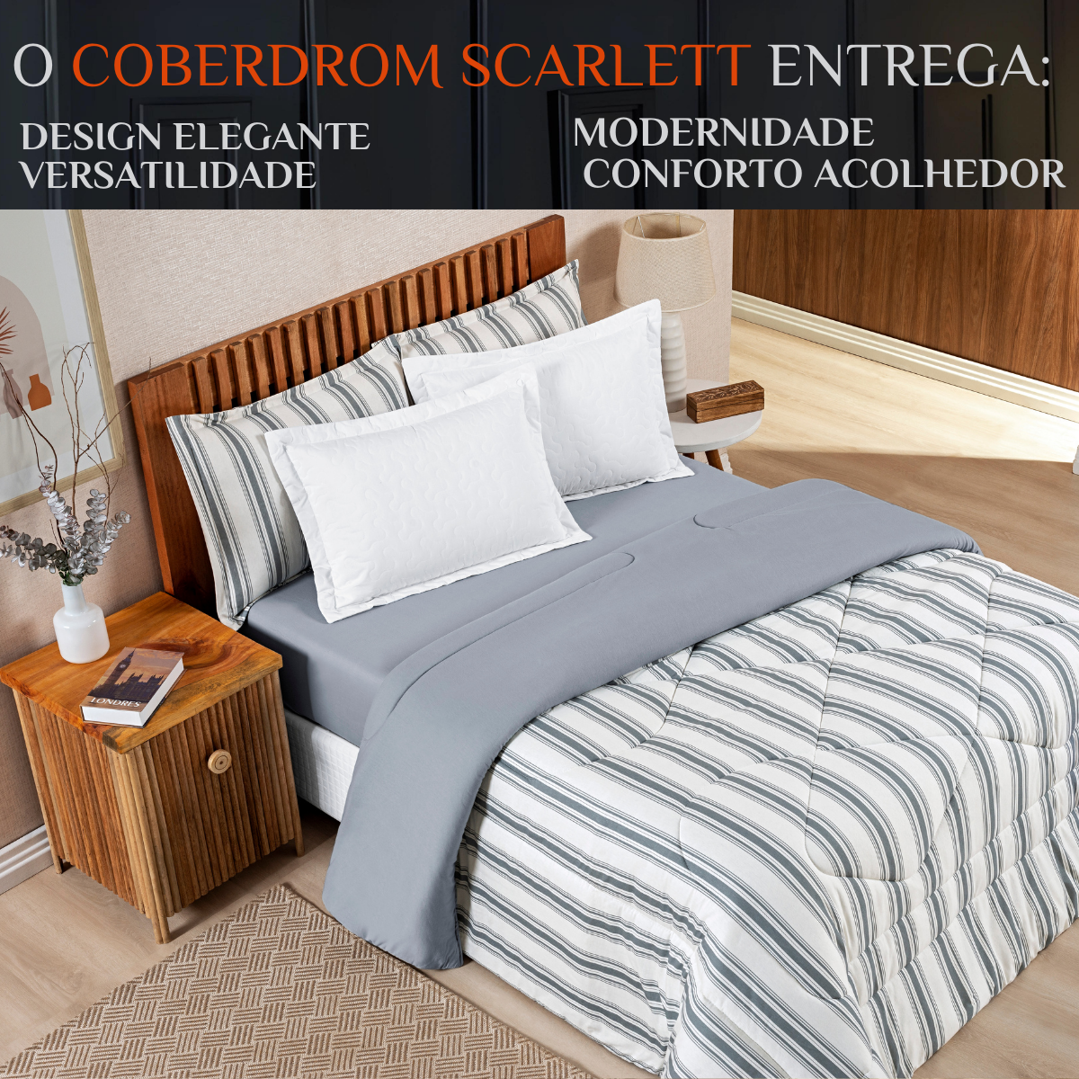 Edredom Super King Scarlett 100% Algodao Dupla Face Estampa Exclusiva Luxo Marin:cinza - 2