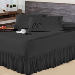 Capa Impermeável de Colchão Matelada Casal Padrão Preto + Saia box - 1