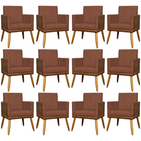 Kit 12 Poltronas Decorativas para Escritório Lis Corino e Suede Cores Pé Palito