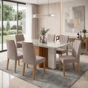 Ver imagem 1 de Conjunto Sala de Jantar 6 Lugares Retangular Tampo Vidro/MDF 160cm Mesa Astrid com Cadeiras Apogeu Bege Amêndoa Clean/Off White/Naturale Creme