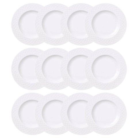 Jogo 12 Pratos Sobremesa Porcelana Ingrid Branca 21cm Mesa P