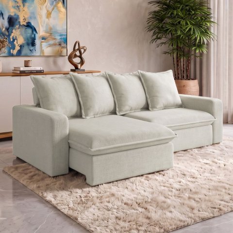 Sofá Retrátil Reclinável para Sala de Estar Living 195cm Vêneto F04 Veludo Bege - Lyam Decor