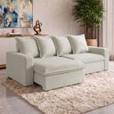 Ver imagem 1 de Sofá Retrátil Reclinável para Sala de Estar Living 195cm Vêneto F04 Veludo Bege - Lyam Decor