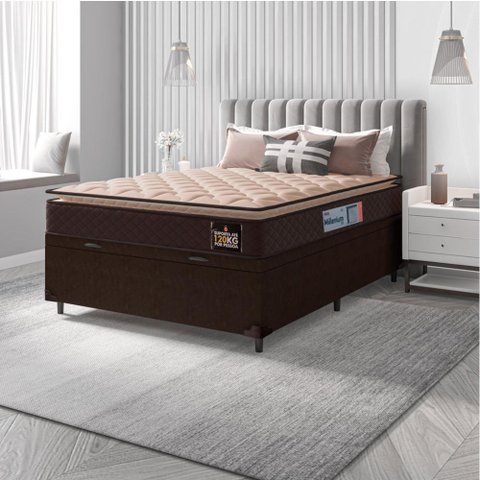 Cama Box Baú Casal Colchão Espuma D33 Pillow Top 138x188x60cm Millenium Hellen 