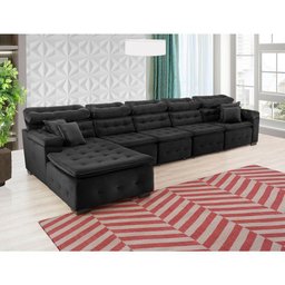 Sofá Orlando 4.20x2.10m com Chaise, Retrátil e Reclinável - Preto - 3