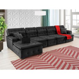 Sofá Orlando 4.20x2.10m com Chaise, Retrátil e Reclinável - Preto - 1