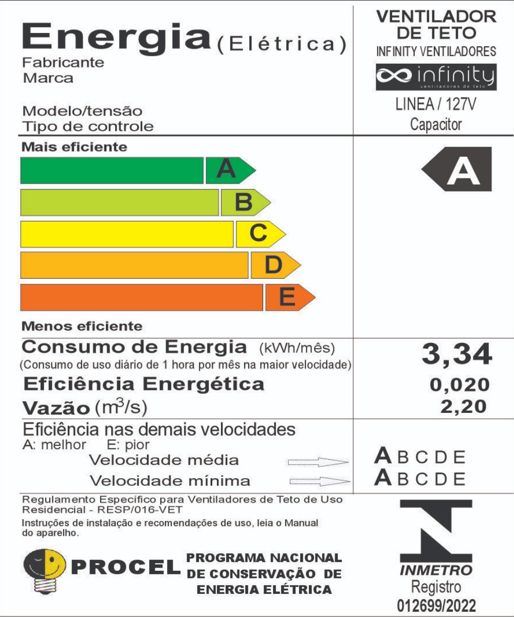 Ventilador de Teto 1054 Línea Cor Branco com 4 pás MDF Branco + Led Incluso Marca Infinity - 127v - 4