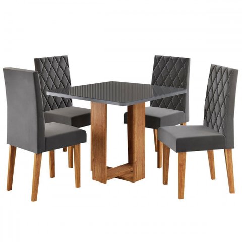 Mesa de Jantar 4 Lugares Magiore Mel/cinza/veludo Cinza - Viero Móveis