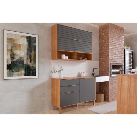 Cozinha Completa 2 Peças Esplêndida 4 Portas 2 Gavetas MDF 120cm Titânio MGM