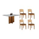 Ver imagem 1 de Sala de Jantar Completa Berlim C/ Tampo Madeirado C/ Vidro Canto Curvo 90x90cm e 4 Cadeiras Havana