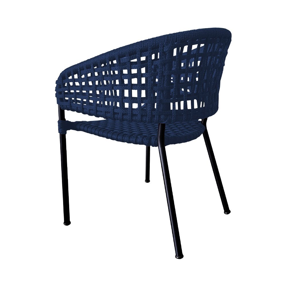 Kit 4 Cadeiras Sol Corda Náutica Base em Alumínio Preto/azul Marinho - 3