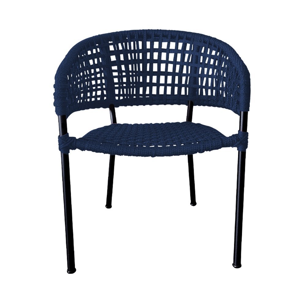 Kit 4 Cadeiras Sol Corda Náutica Base em Alumínio Preto/azul Marinho - 4