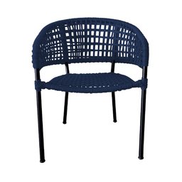 Kit 4 Cadeiras Sol Corda Náutica Base em Alumínio Preto/azul Marinho - 4