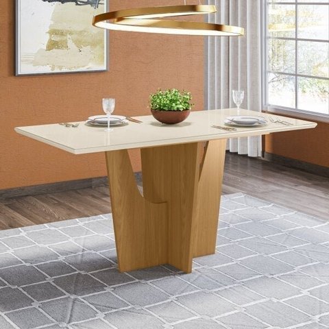 Mesa de Jantar com Tampo de Vidro 160cm Vértice Móveis