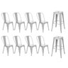Kit 8 cadeiras + 2 banquetas altas industrial Loft Vintage Iron Tolix prata - 1