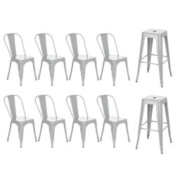 Kit 8 cadeiras + 2 banquetas altas industrial Loft Vintage Iron Tolix prata - 1 Kit 8 cadeiras + 2 banquetas altas industrial Loft Vintage Iron Tolix prata - 1