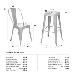 Kit 8 cadeiras + 2 banquetas altas industrial Loft Vintage Iron Tolix prata - 6 Kit 8 cadeiras + 2 banquetas altas industrial Loft Vintage Iron Tolix prata - 6