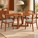 Ver imagem 2 de Kit Mesa Sala de Jantar Retangular 160cm Base X 4 Cadeiras Estofadas Encosto Tela MDF Pinhão/Cinza e