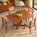 Ver imagem 1 de Kit Mesa Sala de Jantar Retangular 160cm Base X 4 Cadeiras Estofadas Encosto Tela MDF Pinhão/Cinza e